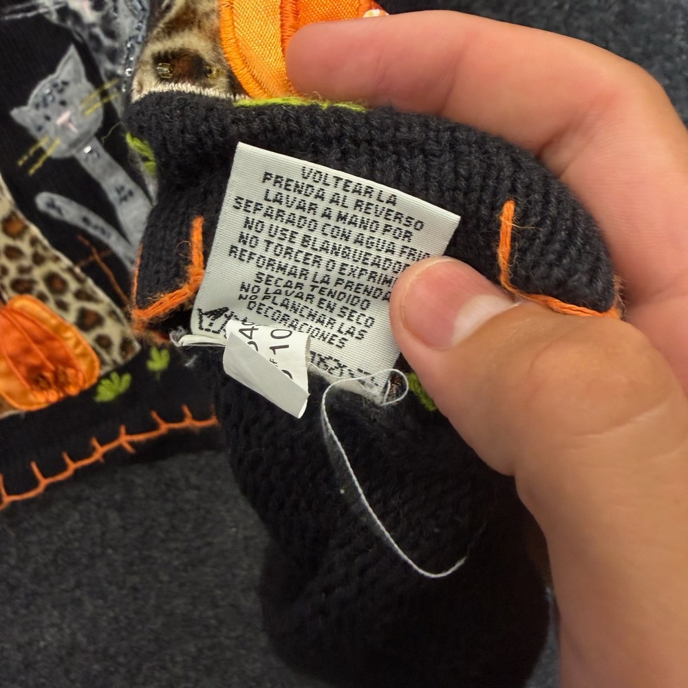 White Stag Vintage 90s Halloween Cat Pumpkin Moon Knit Sweater Vest Black Small - Picture 8 of 9